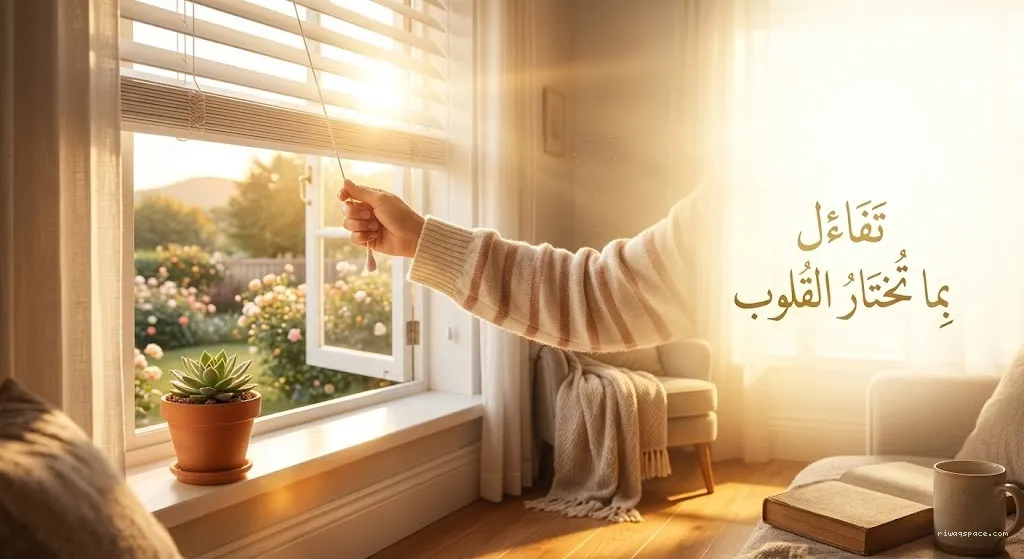 "مشهد مشرق لشروق الشمس يعبر عن بداية يوم جديد مفعم بعبارات التفاؤل والأمل والنشاط الصباحي.